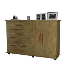 Cômoda 4 Gavetas e Porta Pés Rodízios Bali – Amendoa Wood – Móveis Primus - 1