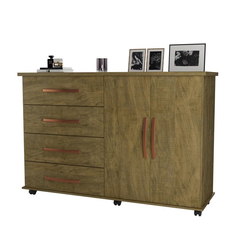 Cômoda 4 Gavetas e Porta Pés Rodízios Bali – Amendoa Wood – Móveis Primus Cômoda 4 Gavetas e Porta Pés Rodízios Bali – Amendoa Wood – Móveis Primus