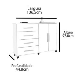 Cômoda 4 Gavetas e Porta Pés Rodízios Bali – Freijó – Móveis Primus - 5
