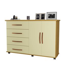 Cômoda 4 Gavetas e Porta Pés Rodízios Bali – Mel com Pérola – Móveis Primus - 1