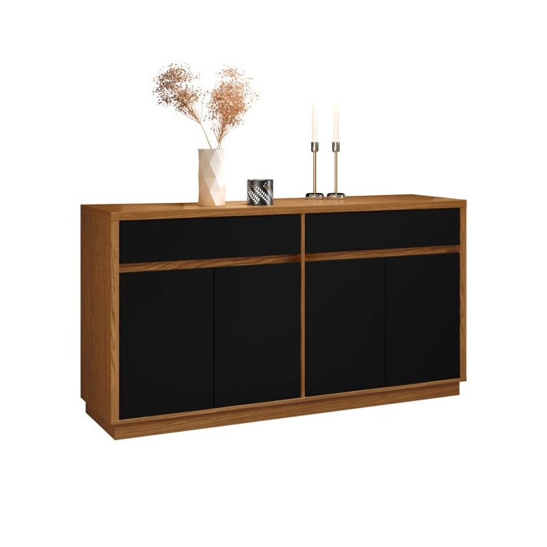Aparador Buffet para Sala de Jantar 1,50M com 4 Portas e 2 Gavetas Ana Ype Preto New Ceval
