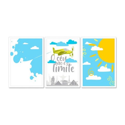Kit Quadro Decorativo Infantil com Moldura Céu Não É O Limite