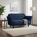 Ver imagem 1 de Namoradeira Decorativa Dália Suede Azul Marinho 2 Lugares Pés Madeira Mz Decor