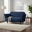 Ver imagem 2 de Namoradeira Decorativa Dália Suede Azul Marinho 2 Lugares Pés Madeira Mz Decor