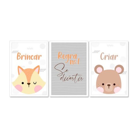 Kit Quadro Decorativo Infantil com Moldura Brincar e Criar