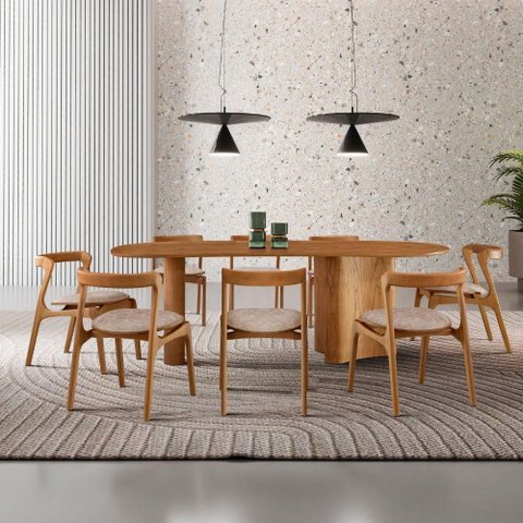 Mesa de Jantar Soláris 220cm Madeira Tampo Laminado Orgânico Milano / Imbuia Nat.