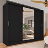 Guarda Roupa Casal com Espelho 3 Portas Aghata Preto - M.a Preto Fosco - 1