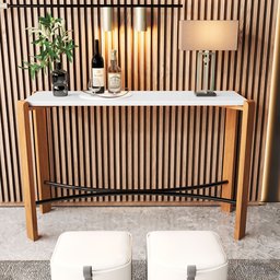 Aparador Decorativo Hall de Entrada Pés de Madeira Tampo Mdf Branco - 1