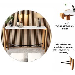 Aparador Decorativo Hall de Entrada Pés de Madeira Tampo Mdf Branco - 3