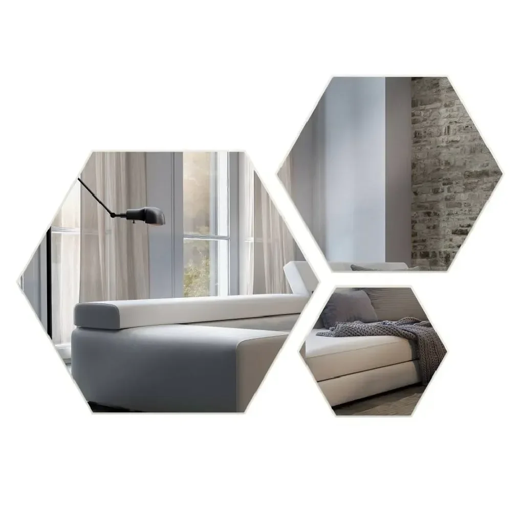 Conjunto de 3 Espelhos Hexagonais Branco Es13 Ww - 1