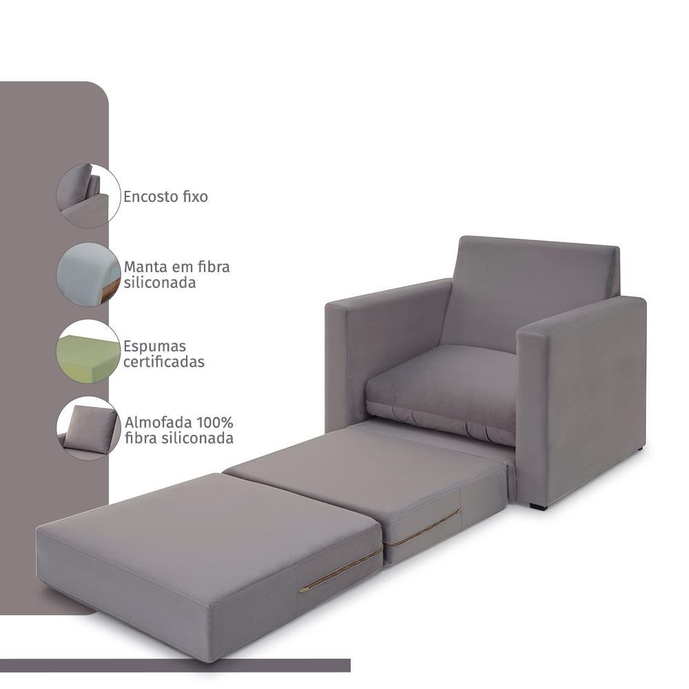 Poltrona Simi 2 em 1 Poltrona Cama Cinza Claro Estofama - 3