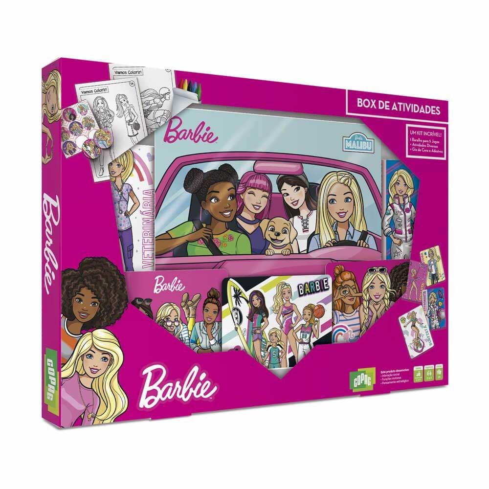 Box de Atividades - Barbie - Kit com Jogos - Cartas - Adesivos - Giz de Cera - Copag - 1