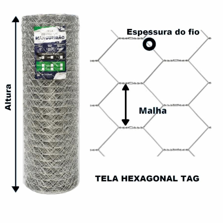 TELA HEXAGONAL TAG MALHA 3" FIO BWG 16 (1,65mm) RL 25X0,8m - 6