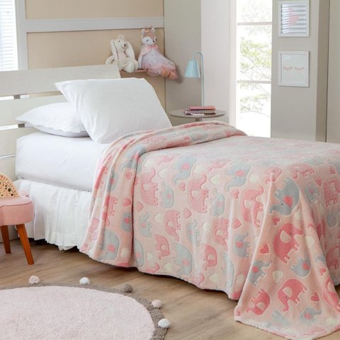 Manta Infantil Solteiro Brilha no Escuro Cor Rosa