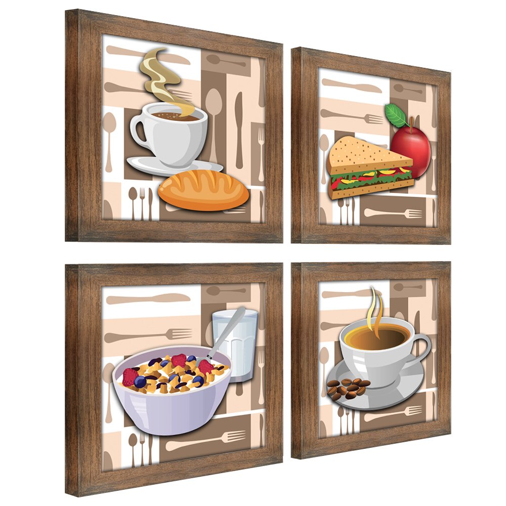 Quadro Decorativo Cozinha Café Padaria Copa 20x20cm Kit 4 un Arte na Arte Moldura Ypê