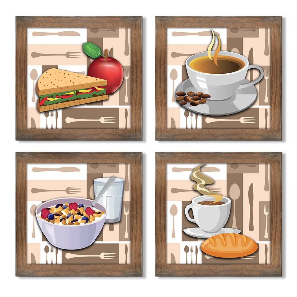 Quadro Decorativo Cozinha Café Padaria Copa 20x20cm Kit 4 un Arte na Arte Moldura Ypê - 2