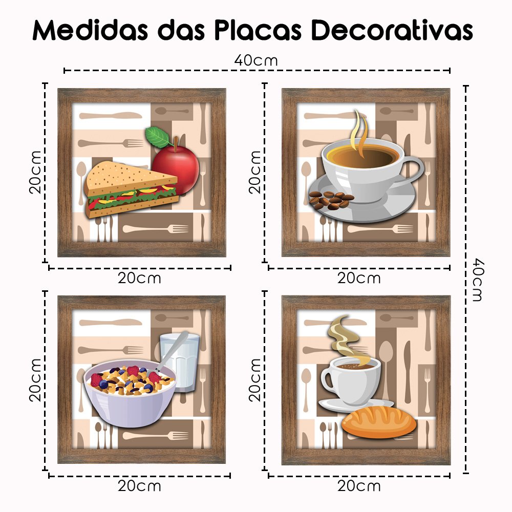 Quadro Decorativo Cozinha Café Padaria Copa 20x20cm Kit 4 un Arte na Arte Moldura Ypê - 3