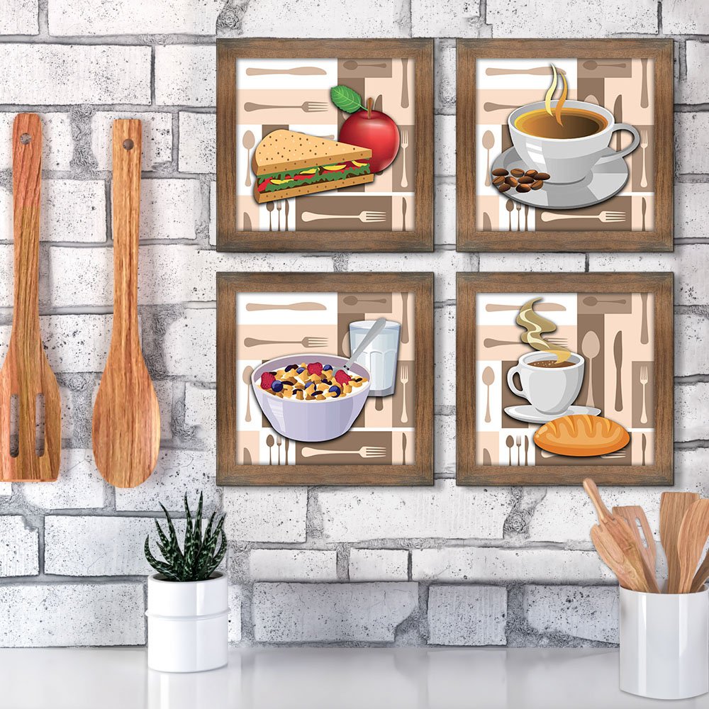 Quadro Decorativo Cozinha Café Padaria Copa 20x20cm Kit 4 un Arte na Arte Moldura Ypê - 4