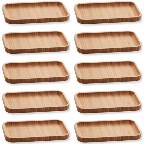 10 Bandejas Bambu Lyor Retangular Petisqueiras Multiuso Hire 20x10cm para Restaurante