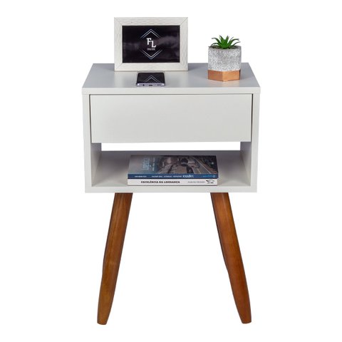 Kit 2 mesas de cabeceira Retro OFF WHITE 60cm de altura pés castanhos - enviamos montada