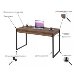 Mesa Escritório Office Estilo Industrial 1,35m C/ 2 Gavetas - 4