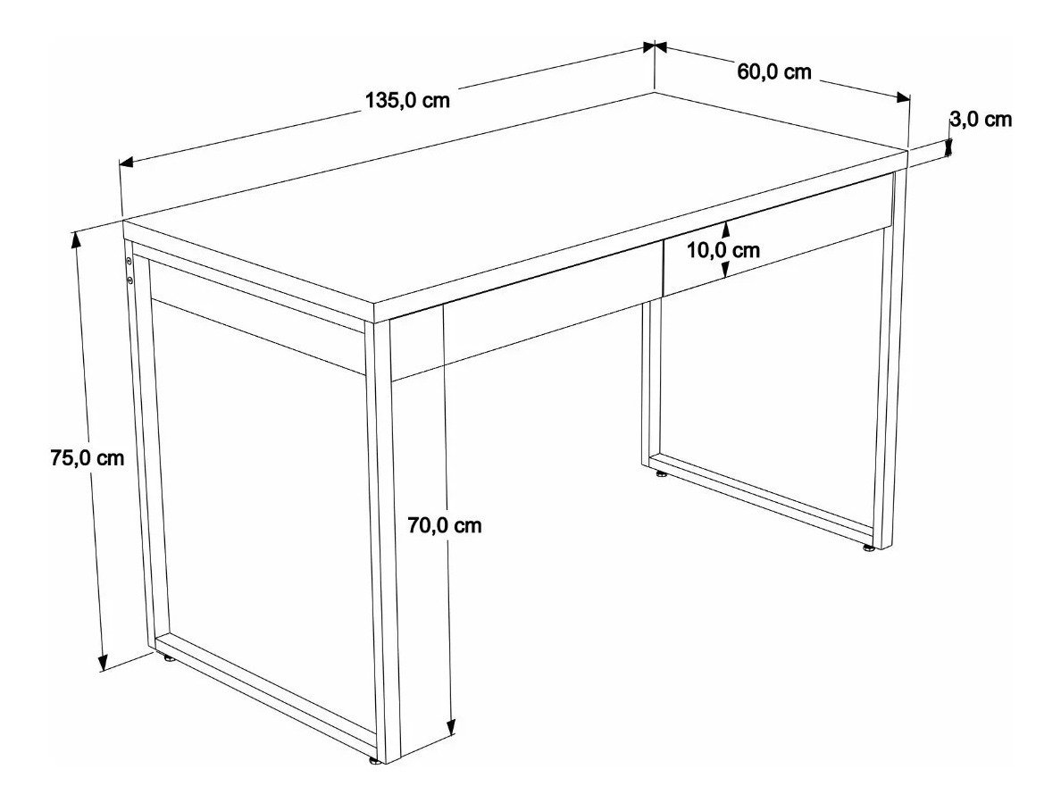 Mesa Escritório Office Estilo Industrial 1,35m C/ 2 Gavetas - 5