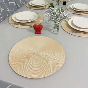 Jogo 3 Pçs Lugar Americano Sousplat Toalha de Mesa Redondo 38cm Bege