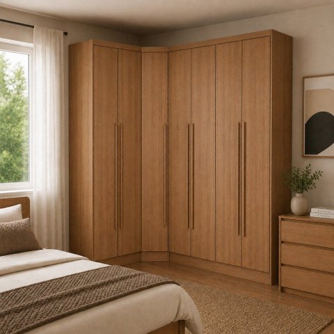 Guarda-Roupa de Canto Modulado MDF 410cm Safira 7 Portas 9 Gavetas Una Mobília