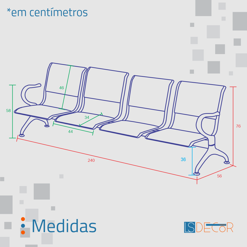 Cadeira Longarina 4 Lugares Cromada sem Estofado - 2