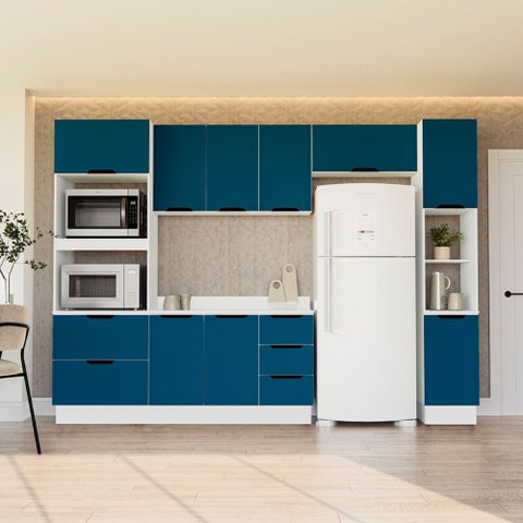 Cozinha Compacta 250074 5 Peças Meena Branco Azul Politorno Móveis