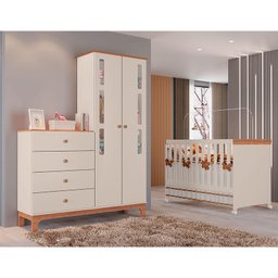 Berço Americano e Guarda Roupa com Cômoda Antonella Off White Caramelo - Canaã - 7