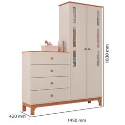 Berço Americano e Guarda Roupa com Cômoda Antonella Off White Caramelo - Canaã - 4