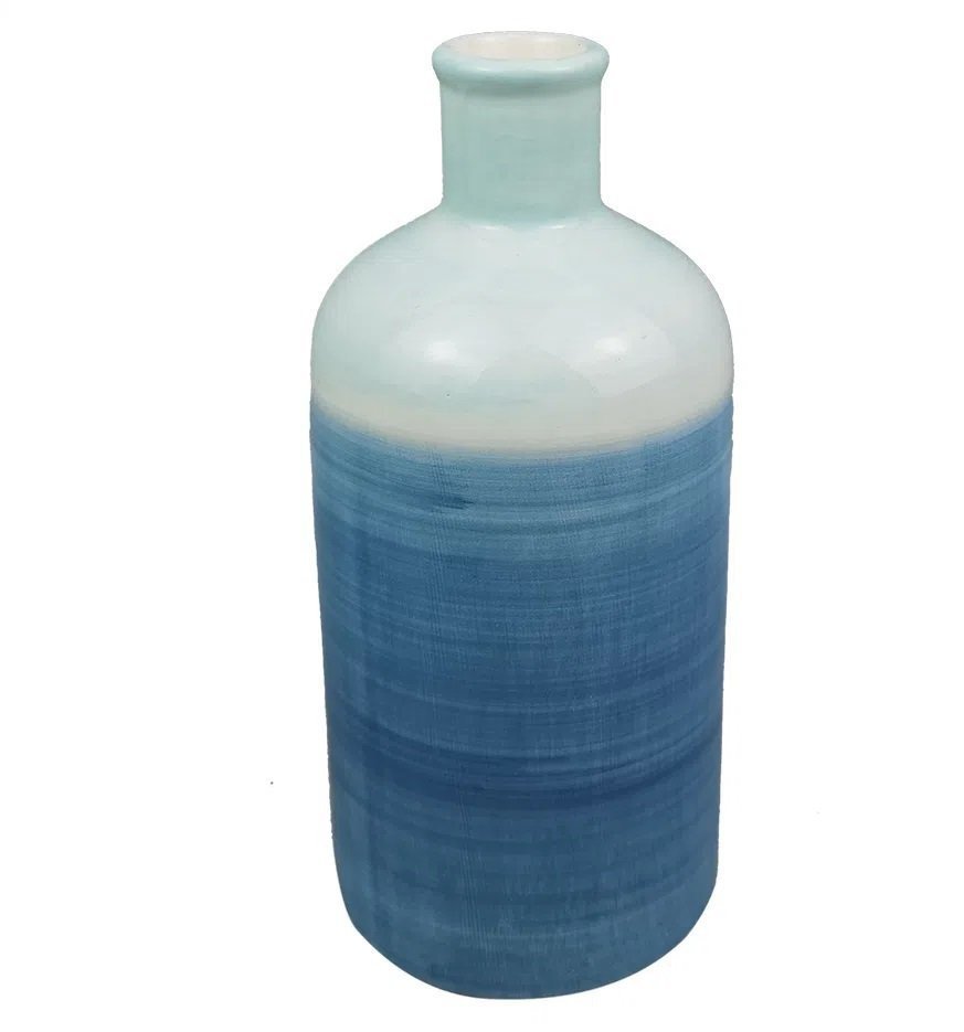 Vaso Decorativo Cerâmica Azul e Branco P