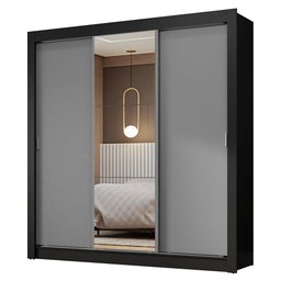 Guarda-roupa Casal 3 Portas de Correr com Espelho Preto/cinza Nobre Madesa - 2