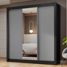 Guarda-roupa Casal 3 Portas de Correr com Espelho Preto/cinza Nobre Madesa - 1