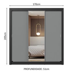 Guarda-roupa Casal 3 Portas de Correr com Espelho Preto/cinza Nobre Madesa - 3