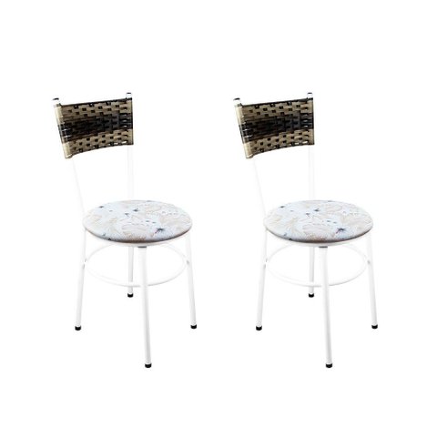 2 Cadeiras Brancas para Cozinha Viena Cappuccino Premium:Floral Areia