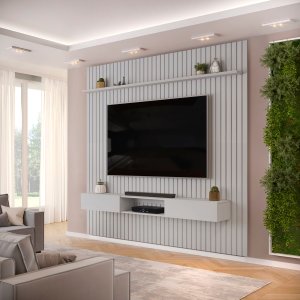 Painel com Bancada para Tv até 75 Polegadas Ripado Dj Móveis Trento 250 Bali