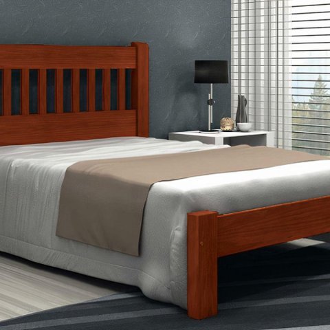 Cama Queen Size Lisboa de Madeira Maciça Angelim Castanho