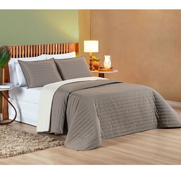 Cobre Leito Cama Queen 3 peças Colcha 200 fios Dupla Face Colors: Camafeu/ Palha Cobre Leito Cama Queen 3 peças Colcha 200 fios Dupla Face Colors: Camafeu/ Palha