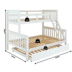 Beliche Casal Solteiro de Madeira Merk com Cama Auxiliar Casal - 4