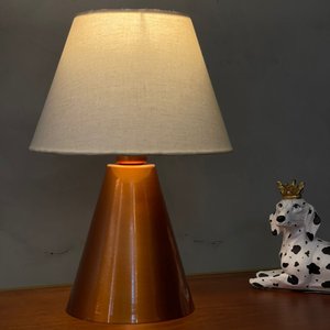 Abajur Luminária de Mesa Cone de Cobre com Cúpula Algodão Bege para Sala, Quarto ou Cabeceira Cama