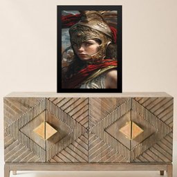 Quadro Deusa Atena - Guerreira 33x24cm - com Vidro:moldura Branca - 1