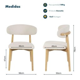 Cadeira de Jantar Frida Creme Base Madeira Assento e Encosto Estofado de Linho Sala de Estar Área - 6