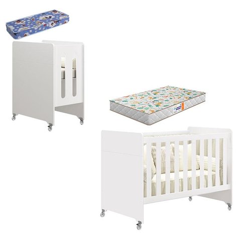 Berço Americano Evolution 4 em 1 Branco Acetinado com Colchão Mini e Colchão Americano Gazin - Relle