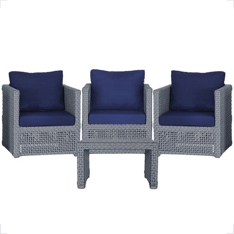 Mesa Centro e 3 Poltronas Madri Corda Náutica Estofado 10 Trama Original