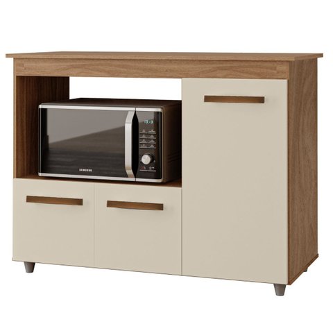Balcão Multiuso Liza 114cm 2 Portas com Espaço para Microondas Cor:savana / Off White