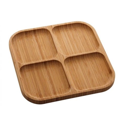 Petisqueira com 4 Divisórias de Bambu Square 25x25x1,6cm