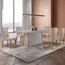 Ver imagem 1 de Mesa de Jantar Diane 180cm Tampo MDF Vidro 6 Cadeiras Safira Moderna Veludo Creme Off White Naturale