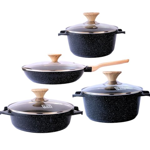 Jogo de Panelas Indução Revestimento Antiaderente Mármore Cerâmico Classic 4 Peças Preto